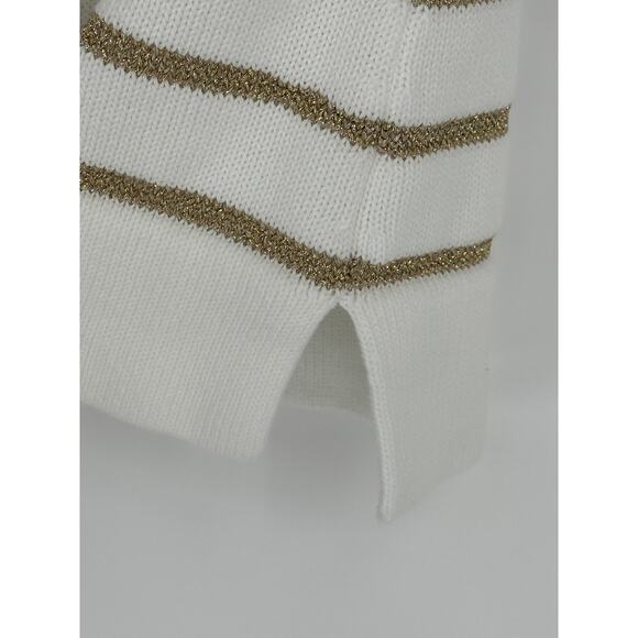 Lilly Pulitzer White Sweater Gold Metallic Stripes Tie Front Winter Casual S - Picture 4 of 8